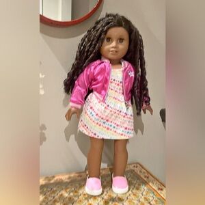American Girl Doll with Pink Jacket and Colorful Dress 2017